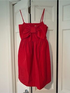 LOFT Red Bow-Front Spaghetti Strap Dress
